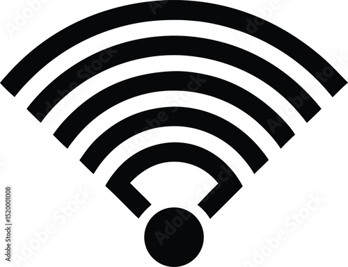 
A grid of four black and white icons illustrates different representations of wireless signals, including Wi-Fi and broadcast waves.