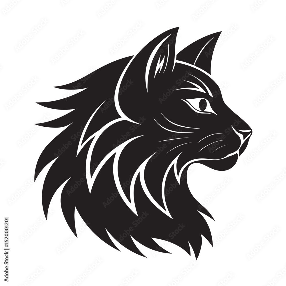 Obraz premium Elegant Black Cat Silhouette with Flowing Fur and Focused Gaze