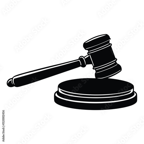 Black and White Gavel on Sound Block, Courtroom Symbol Isolated