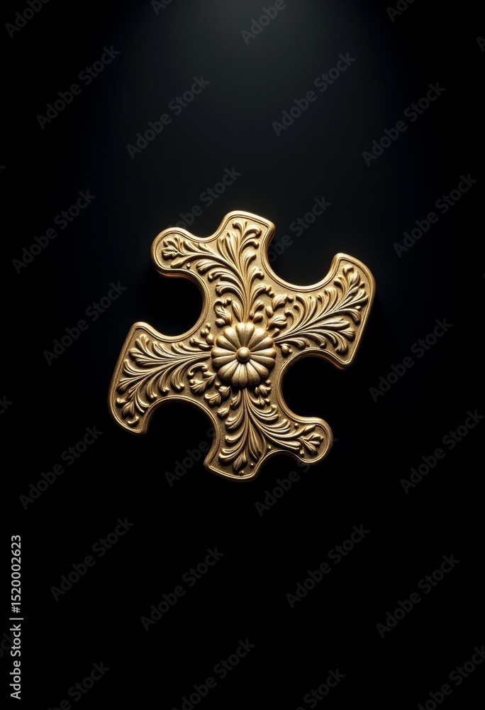 Decorative gold cross with ornate design on dark background Decorative gold cross with ornate design on dark background