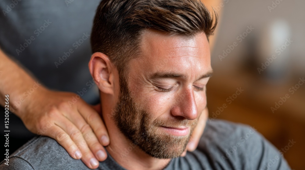 Fototapeta premium Physical therapy session for young man focusing on shoulder and neck relaxation techniques