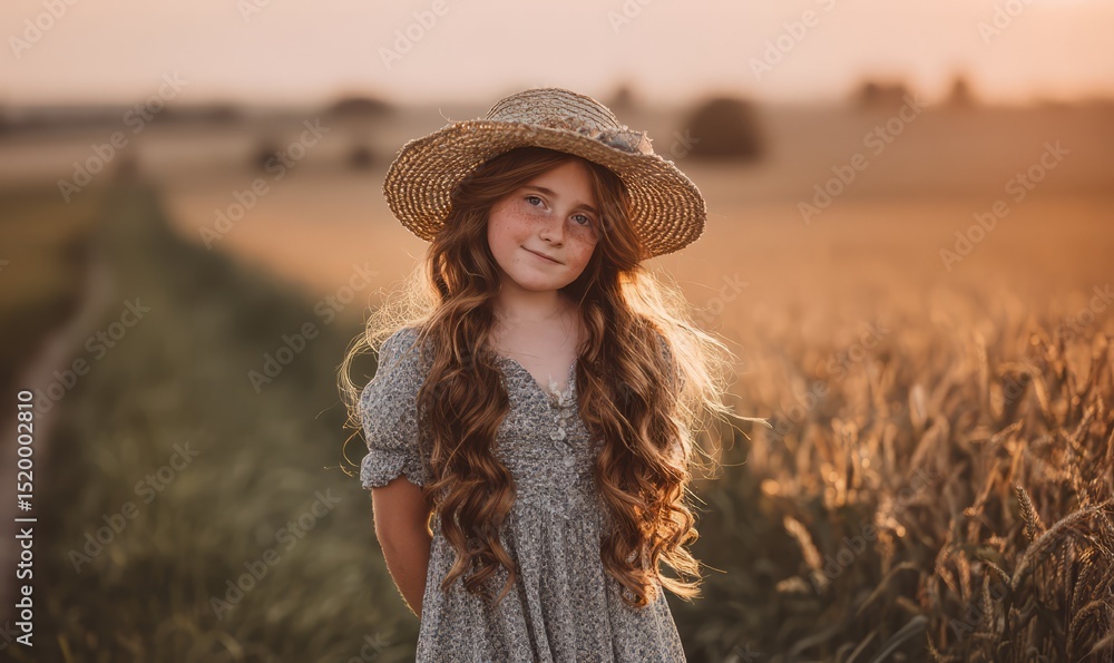 Obraz premium Golden Hour Girl in Wheat Field
