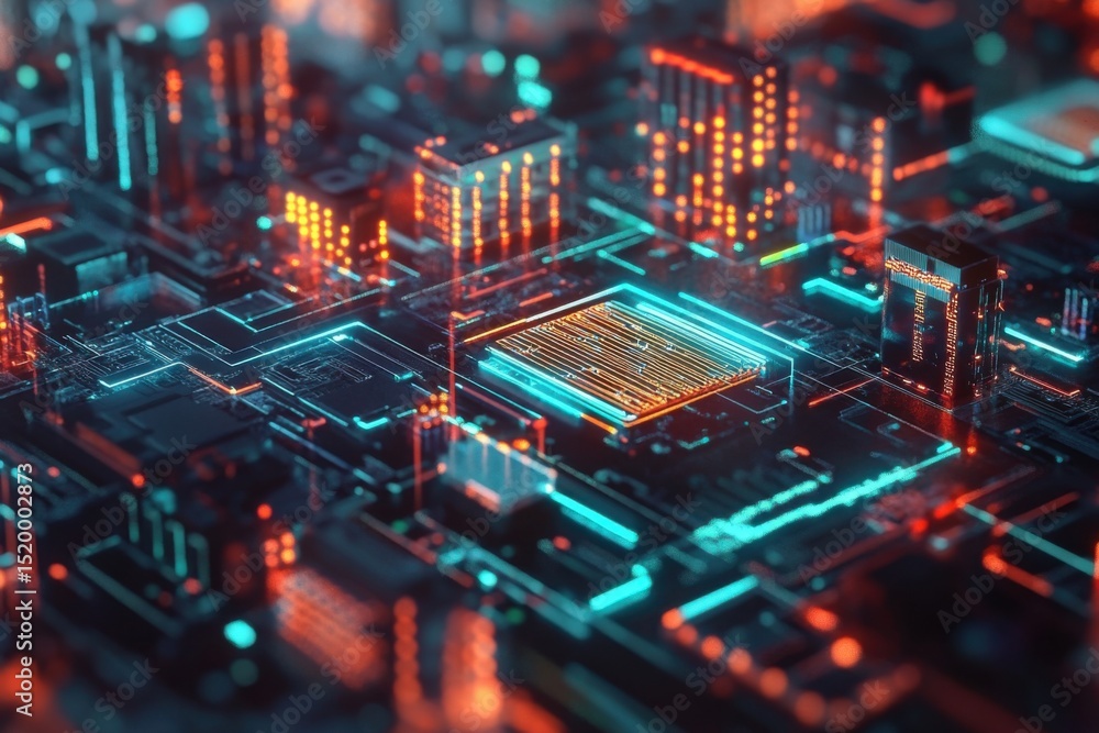 Obraz premium Futuristic Circuit Cityscape