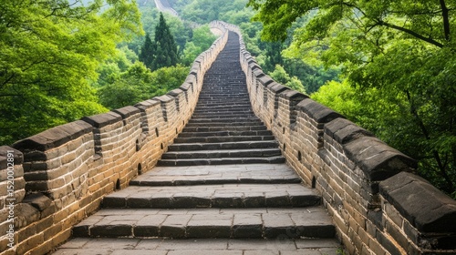 Close-up of weathered stone stairs on the Great Wall leading up a steep incline