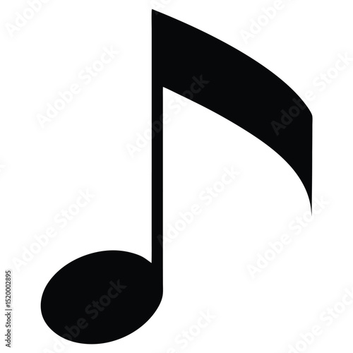 Black Eighth Note Symbol Isolated on White Background for Musical Notation