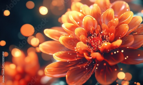Close-up of orange chrysanthemum, glowing bokeh background, autumn floral detail, website banner