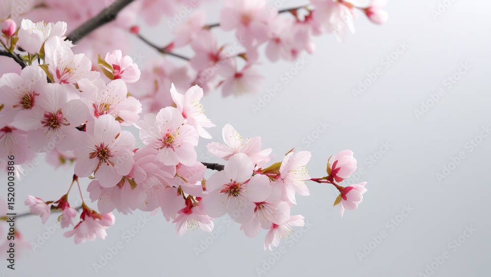 Spring composition with cherry blossoms on stele background, soft focus