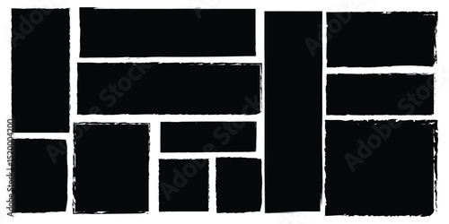 Set of black grunge rectangles, circles shapes on a white background. Paint brush stamp collection. Vector brush rectangle, circle. Grunge shape.
