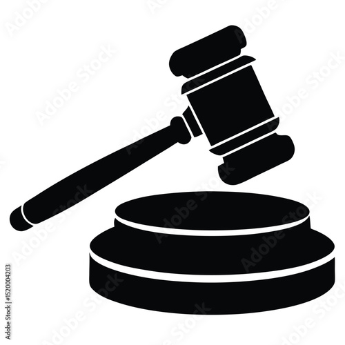 Isolated Black and White of Gavel on Stand Depicting Justice Symbol