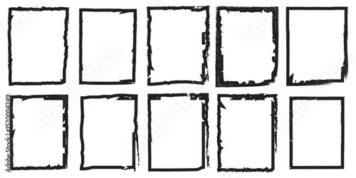 Set of black grunge rectangles, circles shapes on a white background. Paint brush stamp collection. Vector brush rectangle, circle. Grunge shape.