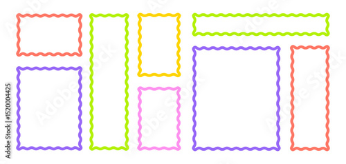Frames Scalloped Vector Corrugated Bento Grid Shapes Set. Scallop Frame Wavy Retro Stickers Collection. Zig Zag Edge Geometric Borders Tag Boxes. Wiggle Line Design Sign Background. Isolated