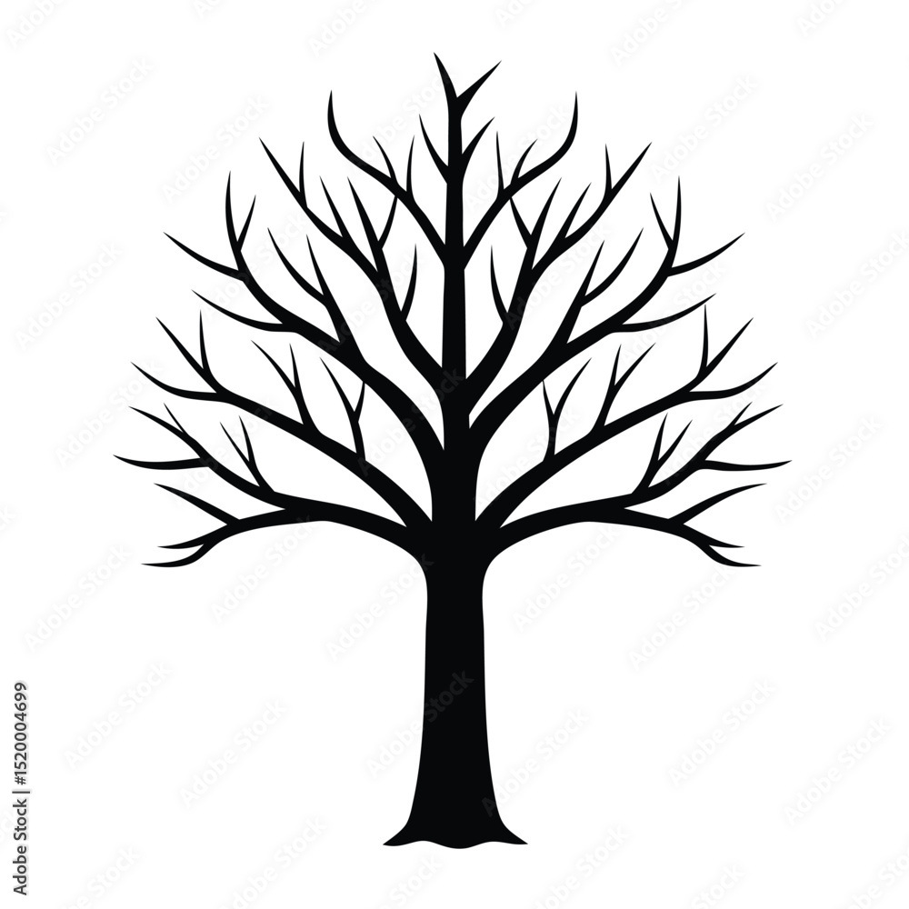 Obraz premium Silhouette of a Tree with Bare Branches Isolated on a Clean White Background