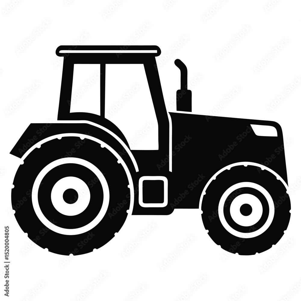 Obraz premium Silhouette of Modern Farm Tractor with Large Tires on a White Background