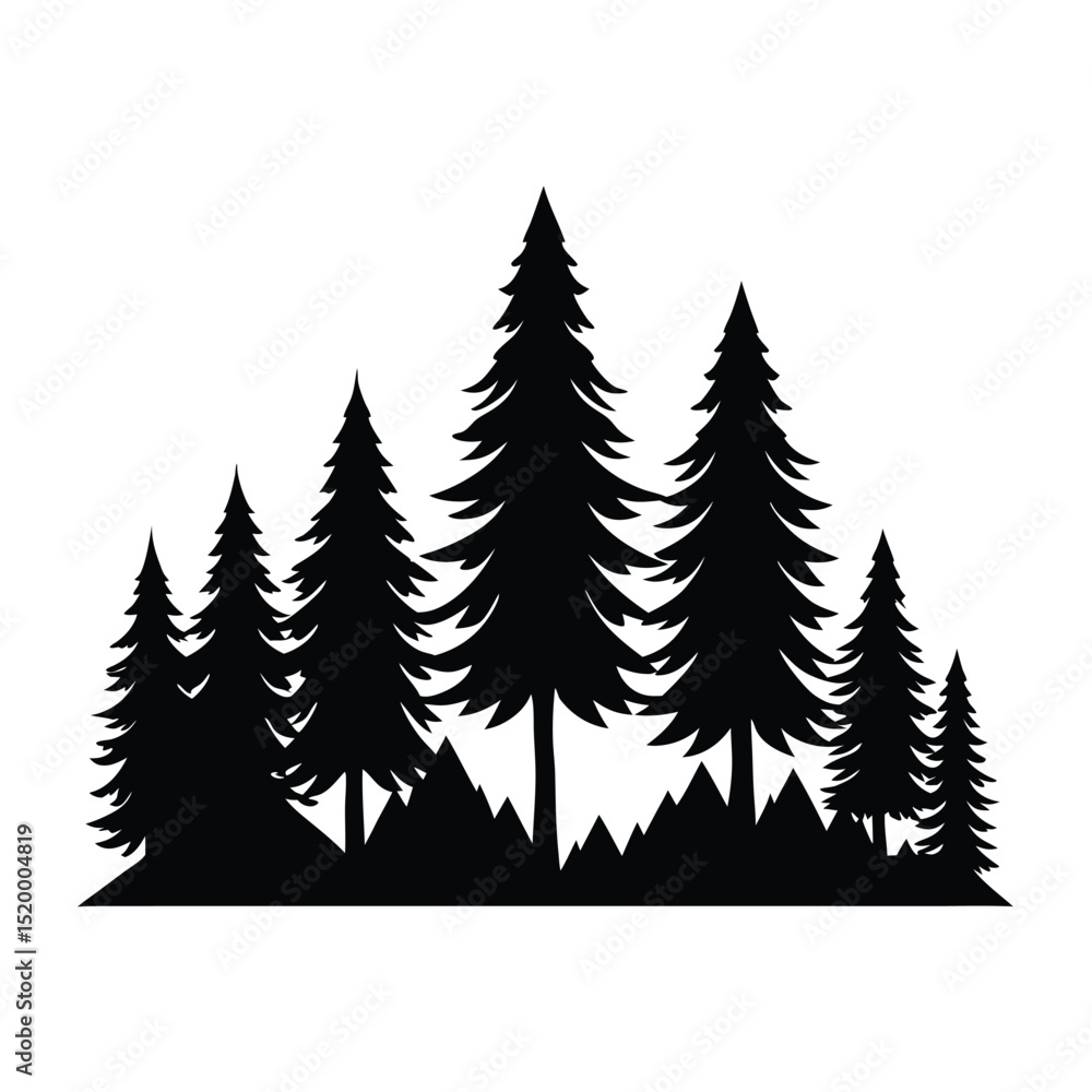 Obraz premium Silhouette of Pine Trees in a Forest Landscape, Black Forest