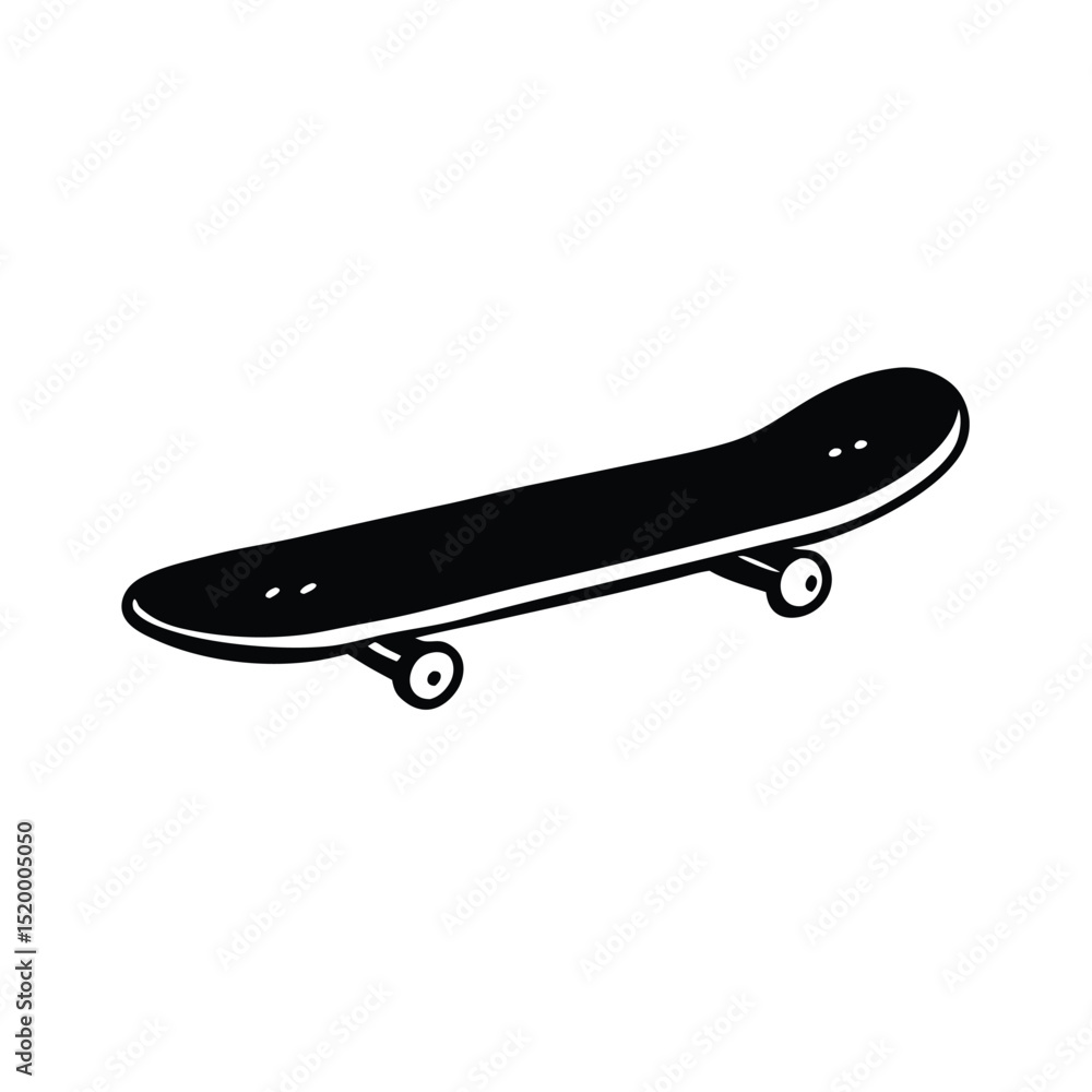 Simple Black and White Skateboard Illustration on Plain Background Design Simple Black and White Skateboard Illustration on Plain Background Design