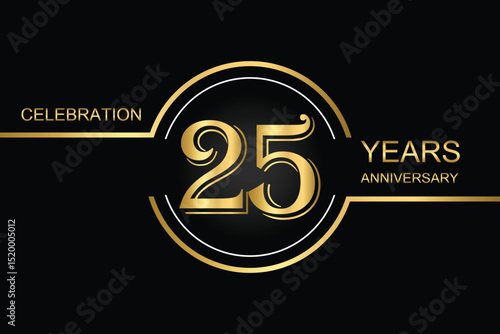 Luxury 25th anniversary celebration design with gold text on a dark background. Perfect for elegant event invitations, milestone banners, or corporate anniversary templates.