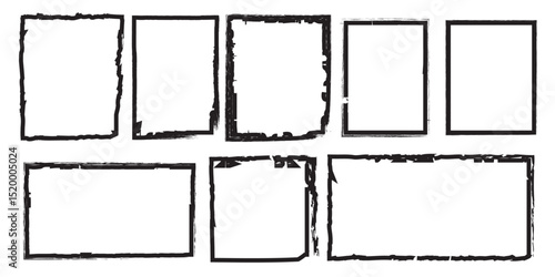 Wallpaper Mural Black vector rough edge rectangles. Grunge square frames set. Jagged edge torn paper background collection. Paint brush strokes. Hand-drawn ripped papers for collage. Grungy distressed text boxes Torontodigital.ca