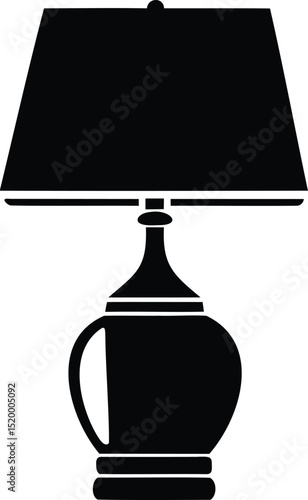 Black silhouette vector of a decorative table lamp with shade, ideal for home décor, interior design projects, lighting illustrations, or furniture catalog visuals