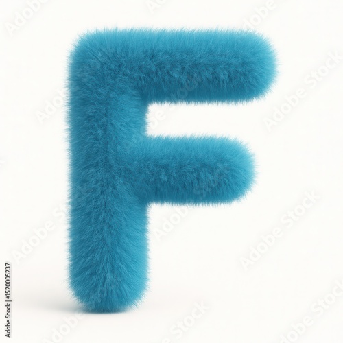 Fluffy Blue Letter F 3D Render on White Background