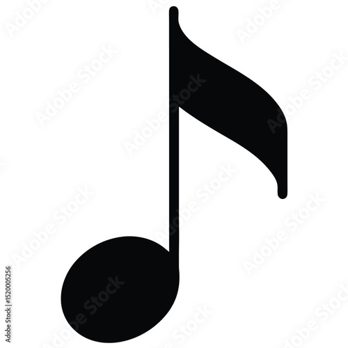 Simple Black Eighth Note Music Symbol on a Crisp White Background Design