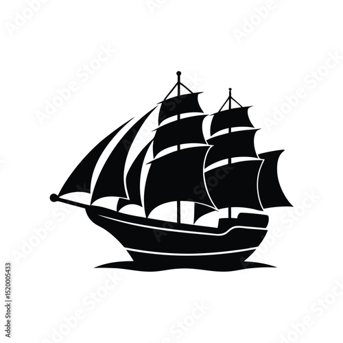 Striking Black Silhouette Majestic TwoMasted Sailing Ship Navigating the Ocean Waters