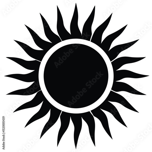 Striking Black and White Sun with Pointed Rays Design Element