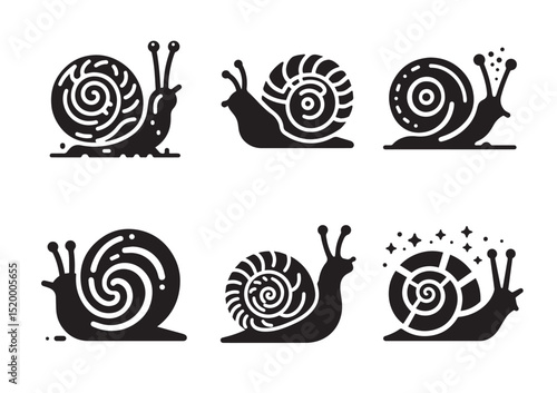 Tiny Snail Shell Silhouette Vector Set