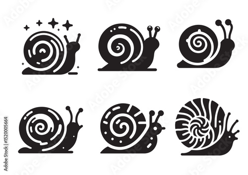 Tiny Snail Shell Silhouette Vector Set