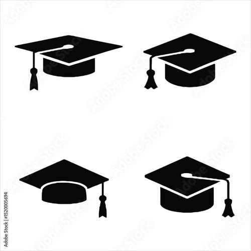Black Graduation Cap Icons: Academic Achievement and Education Symbols

