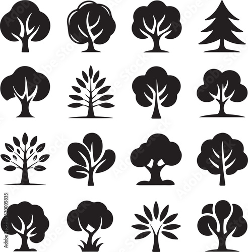 Diverse Tree Silhouettes Icon Set