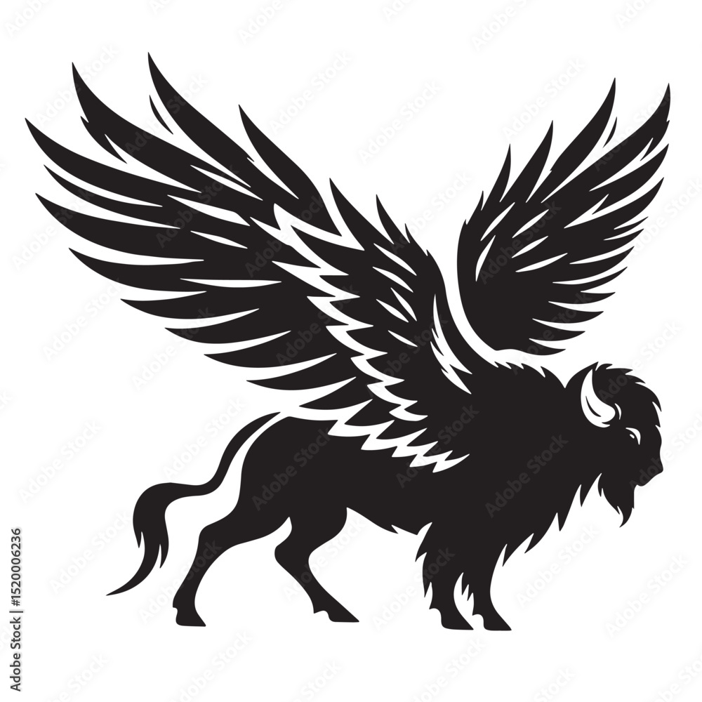 Fototapeta premium Black Buffalo Wings Silhouette Vector, High Quality Illustration on White Background