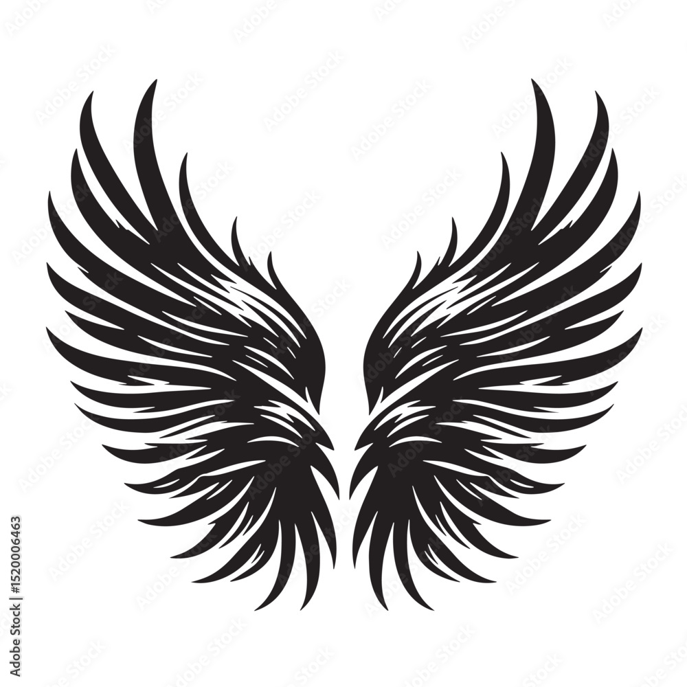 Fototapeta premium Black Buffalo Wings Silhouette Vector, High Quality Illustration on White Background