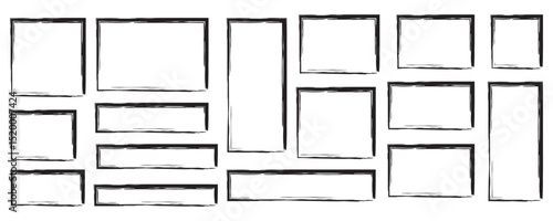 Set of rectangular grunge brush template. Rectangle brush stroke, ink paint brush, grunge lines. Black square shapes ,Collection of square rectangles brush shape vector isolated on white background