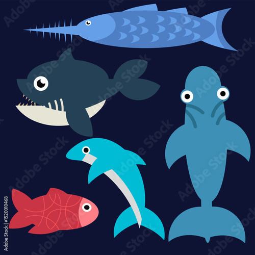 set of cartoon fishes