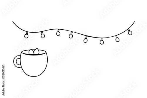 Cozy winter lineart mug hot drink string lights