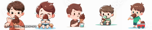 vector of a litte boy eating chocolate ice cream