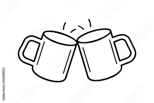 Two mugs clinking lineart cheers toast friendship celebration
