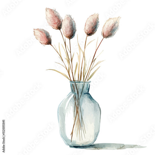 watercolor vector of A Prairie Smoke In A Vase, high quality, isolated on a white background.