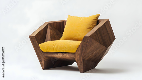 Geometric wooden armchair with ye  86555
