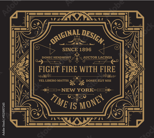 Retro luxury whisky label vector illustration, creative logo pattern background border, trendy sticker materials