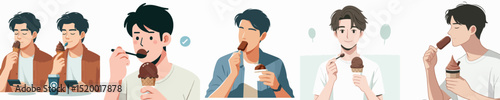 vector of a young man eating chocolate ice cream