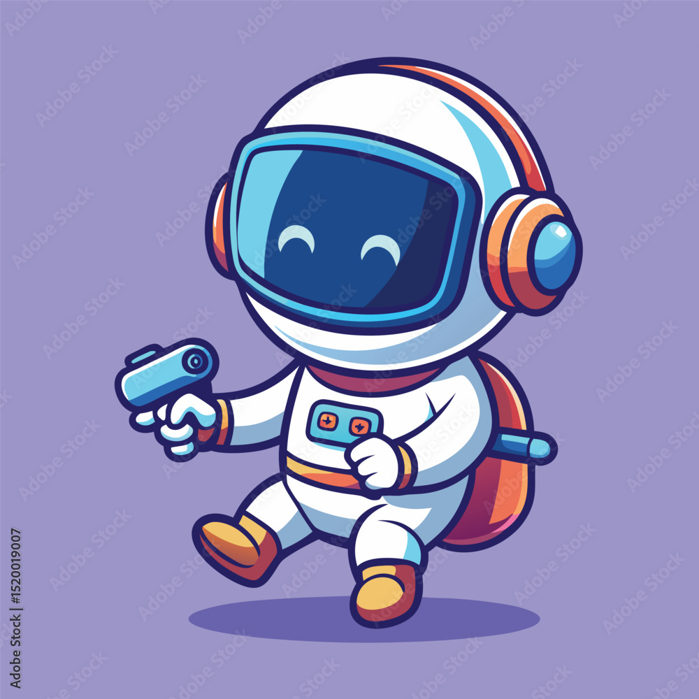 Obraz premium Cute Astronaut Playing VR Game With Controller – Cartoon Vector Icon Illustration, Space and Technology Concept Isolated 