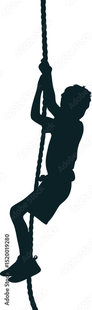 Fototapeta premium Rope Climbing Silhouette Vector Illustration of Athlete or Adventurer in Action