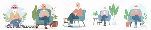 vector of a grandfather sitting relaxing