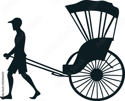 Rickshaw Silhouette – Vintage Vector Illustration of Traditional Transport with Passengers