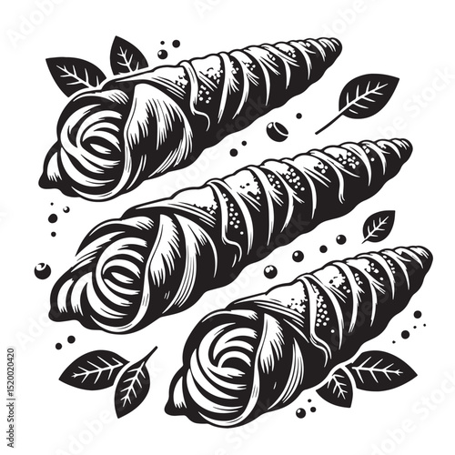 Black Cannoli Silhouette Vector, High Quality Illustration on White Background