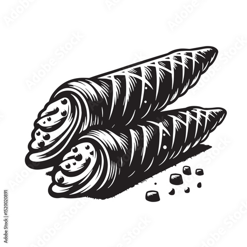 Black Cannoli Silhouette Vector, High Quality Illustration on White Background
