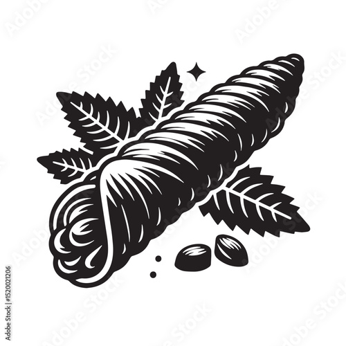 Black Cannoli Silhouette Vector, High Quality Illustration on White Background