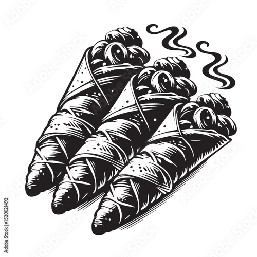 Black Cannoli Silhouette Vector, High Quality Illustration on White Background