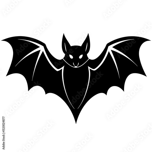 Black bat with spread wings isolated on white background